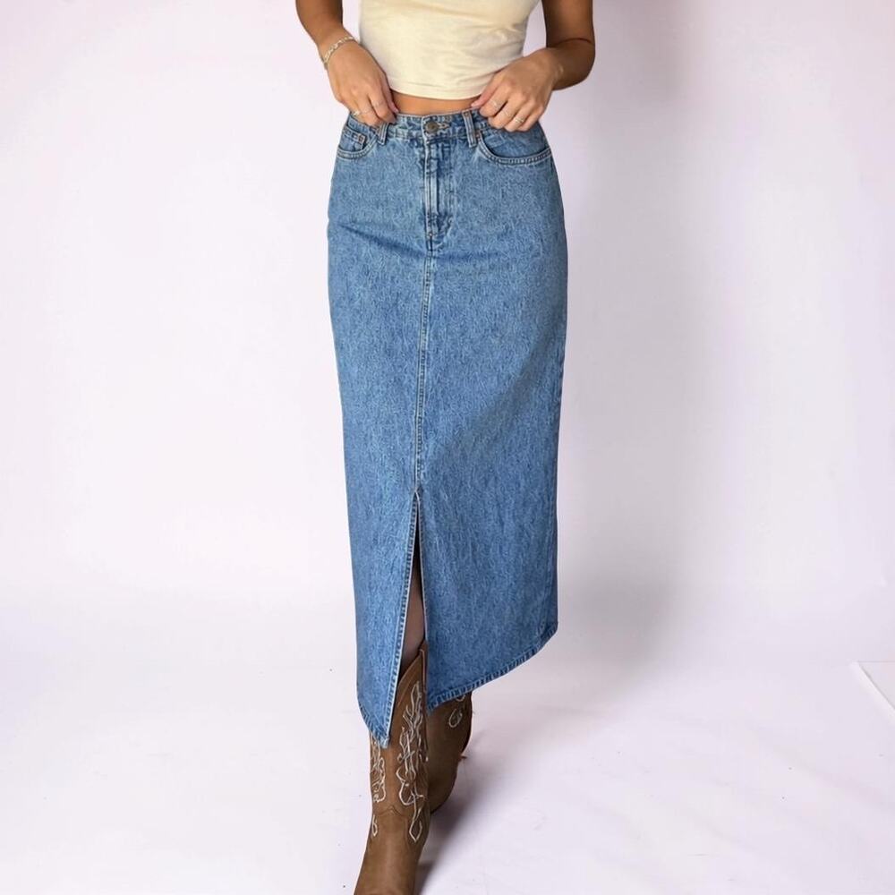Vintage Y2K Crossroads Denim Midi Skirt Front Slit Petite 6P